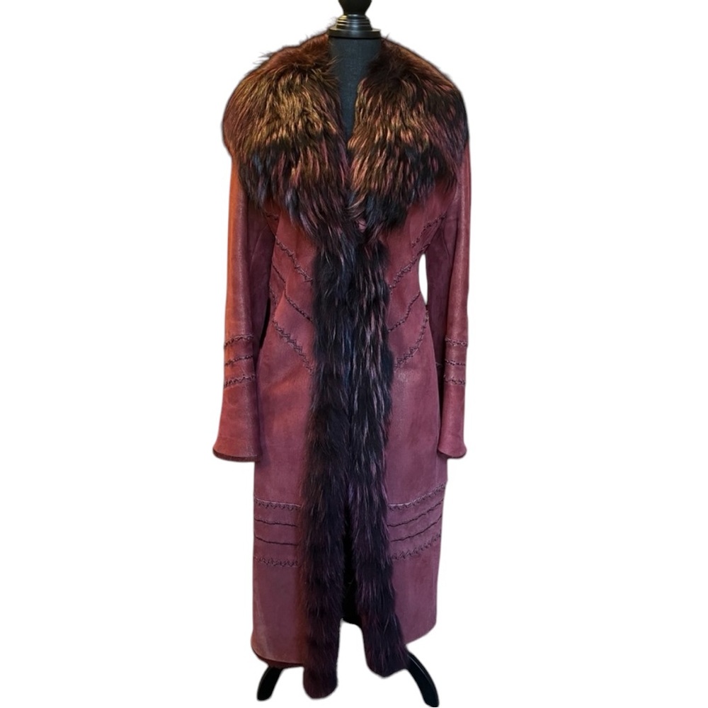 Luxurious Burgundy Faux Fur Trimmed Coat
